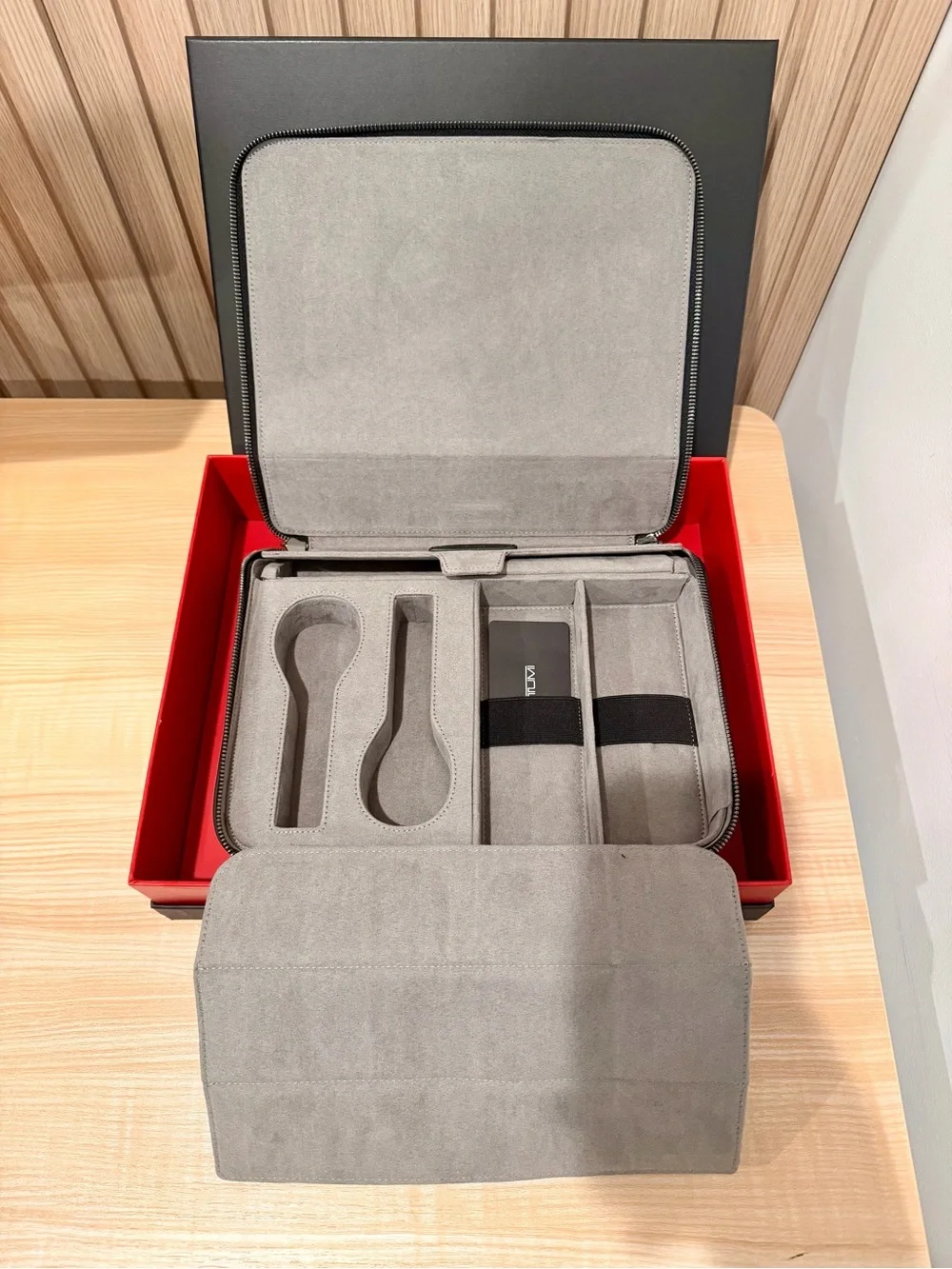 Tumi Black Embossed Leather Travel Accessories Case